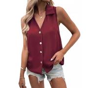 OPPOQ Camiseta de Gasa para Mujer, Blusa Sexy de Verano, Ropa sin Mangas, Jersey Informal Ajustado para Mujer,Rojo,S