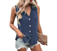 OPPOQ Camiseta de Gasa para Mujer, Blusa Sexy de Verano, Ropa sin Mangas, Jersey Informal Ajustado para Mujer,Azul,3XL