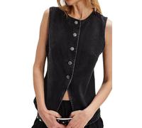 OPPOQ Chaleco de Mezclilla para Mujer, Novedad de 2025, Chaqueta Informal Corta sin Mangas para Mujer, Abrigo, Chaleco, Prendas de Abrigo,Negro,XL