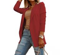OPPOQ Chaqueta Blazer para Mujer Vestido de Manga Larga Solapa Doble Botonadura Chaqueta Elegante Chaqueta de Punto Retro Tallas Grandes,Rojo,S