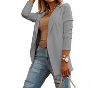 OPPOQ Chaqueta Blazer para Mujer Vestido de Manga Larga Solapa Doble Botonadura Chaqueta Elegante Chaqueta de Punto Retro Tallas Grandes,Gris,M