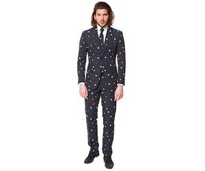 OppoSuits Hombre Funny Prom Suits For Men - Pac-Man™ - Comes with Jacket, Pants and Tie In Funny Designs Traje de Hombres, Black, 36