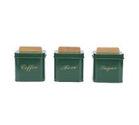 OPPWONG 3 Botes de té de Hojalata, Diseño a Prueba de Humedad, Recipientes de Almacenamiento Herméticos para té con Mango de de Haya para Organizar la Cocina, café, Azúcar (GREEN)