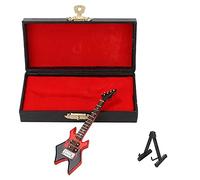 OPPWONG Bajo Eléctrico de Bajo, Mini Guitarra Eléctrica Mini Guitarra con Caja de Madera Miniatura para Adornos (Basco eléctrico de 10 cm de Esquina roja Afilada)