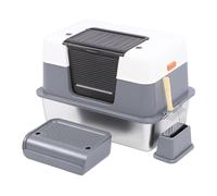 OPPWONG Caja de para Gatos de Acero Inoxidable, Bandeja de de Metal Cerrada con Control de Olores, Diseño a Prueba de Salpicaduras para Gatos Grandes
