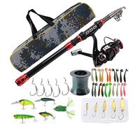 OPPWONG Juego de Caña de Pescar Telescópica de Carbono, Peso Ligero, Resistente, Portátil, Incluye Caña de Pescar y Carrete, Varios Accesorios de Señuelo para Padre, Hijo, Marido