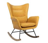 OPPWONG Mecedora Moderna, Asiento Acolchado de Piel Sintética con Respaldo Alto y Reposabrazos, Base de Madera para Salón, Dormitorio, Oficina, Marrón Oscuro (Yellow)
