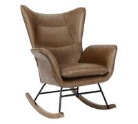OPPWONG Mecedora Moderna, Asiento Acolchado de Piel Sintética con Respaldo Alto y Reposabrazos, Base de Madera para Salón, Dormitorio, Oficina, Marrón Oscuro (Marron Oscuro)