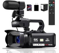 OPRKQEE Videocámara 6K Cámara de video 64MP 18X Zoom digital 4.0 pulgadas Pantalla táctil IR Visión nocturna Cámara de Vlogging para YouTube Videocámara con WiFi, micrófono, control remoto, tarjeta SD