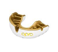 OPRO Protector bucal Gold Level, protector bucal deportivo para niños, con tecnología de ajuste revolucionaria para boxeo, lacrosse, MMA, artes marciales, hockey, BJJ (Blanco, Adulto)
