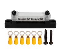 OPSDKVKS 6 Terminal Bus Bar with Cover 48V 150A, Power Distribution Block, Marine Grade Plated Brass Busbar with 2 Studs for Car Boat RV Yacht Electrical System (Negra)