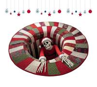 Optical Illusion Christmas Mat - 3D Skull Pattern Rug, Quilted Holiday Circle Carpet, Fun Depth Design Accent, Non Slip Seasonal Home Piece | Festive Floor Decor for Bathroom Entryway Kitchen Bedroom