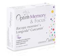 OPTIM Memory & Focus - Bacopa Monnieri (Brahmi) + Curcumina Longvida 45 Cápsulas | Pastillas Memoria y Concentración y Claridad Mental | Suplemento para Adultos y Estudiantes