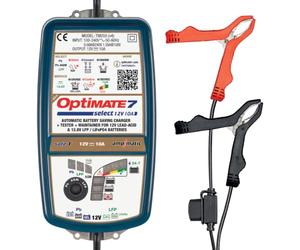 Optimate 7 Select 12V 10A Cargador y Mantenedor de Batería - Carga Automática 9 Pasos para 12V Plomo-Ácido y Ciclo Profundo - Voltaje Seleccionable y Modo Fuente - Seguro