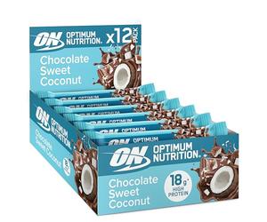 Optimum Nutrition Barras de Proteínas Chocolate Dulce Coco, Para Llevar, Snack para Gimnasio Pre y Post Entrenamiento para Hombres y Mujeres, con Proteína de Soja 12 x 59 g