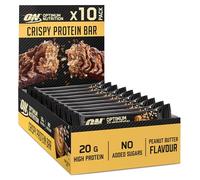 Optimum Nutrition Barritas de Proteina Crujientes, Sin Azúcares Añadidos, Snack para Hombres y Mujeres, Sabor Mantequilla de Cacahuete, 10 x 65 g