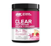 Optimum Nutrition Clear Whey + Colágeno, Manzana y Frambuesa, 10 g Aislado de Suero y 10 g Péptidos de Colágeno por Porción, Bebida Clara de Proteína para Articulaciones, 240 g, 10 Porciones