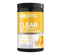 Optimum Nutrition Clear Whey + Colágeno, Té Helado Frutas de Verano, 10 g Aislado de Suero y 10 g Péptidos de Colágeno, Bebida Clara de Proteína para Articulaciones, 240 g, 10 Porciones