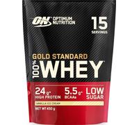 Optimum Nutrition Gold Standard 100% Whey, Proteína en Polvo para Recuperacíon y Desarrollo Muscular con Glutamina Natural y Aminoácidos BCAA, Sabor Helado de Vainilla, 15 Dosis, 450 g