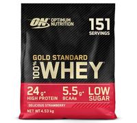 Optimum Nutrition Gold Standard 100% Whey, Proteína en Polvo para Recuperacíon y Desarrollo Muscular con Glutamina Natural y Aminoácidos BCAA, Sabor Fresa Deliciosa, 151 Dosis, 4.53 kg