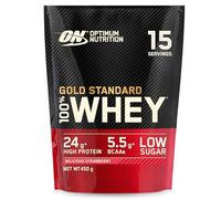 Optimum Nutrition Gold Standard 100% Whey, Proteína en Polvo, Sabor Fresa Deliciosa, 450g, 15 Servicios