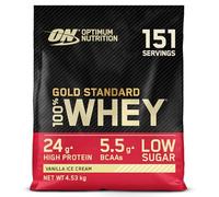 Optimum Nutrition Gold Standard 100% Whey, Proteína en Polvo para Recuperacíon y Desarrollo Muscular con Glutamina Natural y Aminoácidos BCAA, Sabor Helado de Vainilla, 151 Dosis, 4.53 kg