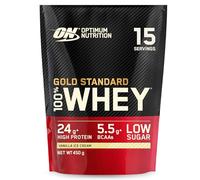 Optimum Nutrition Gold Standard 100% Whey, Proteína en Polvo para Recuperacíon y Desarrollo Muscular con Glutamina Natural y Aminoácidos BCAA, Sabor Helado de Vainilla, 15 Dosis, 450 g