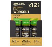 Optimum Nutrition Gold Standard Impulso de Energía Pre Entrenamiento, Complemento Alimenticio Listo para Beber con Beta Alanina, Cafeína, PerforMelon Boost, Sabor Lima Limón, Paquete de 12, 12 x 60 ml