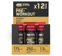 Optimum Nutrition Gold Standard Impulso de Energía Pre Entrenamiento, Complemento Alimenticio Listo para Beber con Beta Alanina, Cafeína, PerforMelon Boost, Sabor Bayas Mixtas, Paquete de 12, 12x60 ml