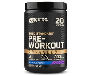 Optimum Nutrition Gold Standard Polvo Avanzado Pre Entrenamiento, Energy Booster con L-Citrulina, Beta Alanina, Cafeína y Vitaminas B12 y B6, Sabor Frambuesa Azul, 20 Porciones, 420 g