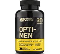 Optimum Nutrition Opti-Men, Multivitamínico de Alta Potencia para Hombres | 90 Comprimidos, 30 servicios, 36 Ingredientes Activos, Vitaminas A-K, 1.000mg BCAAs, para Hombres Activos, con las Comidas