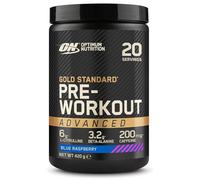 Optimum Nutrition Gold Standard Polvo Avanzado Pre Entrenamiento, Energy Booster con L-Citrulina, Beta Alanina, Cafeína y Vitaminas B12 y B6, Sabor Frambuesa Azul, 20 Porciones, 420 g
