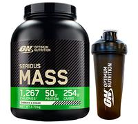 Optimum Nutrition Serious Mass Proteína de suero de leche en polvo para la masa muscular con creatina glutamina y vitaminas galletas y crema 2,73 kg 8 porciones + Shaker