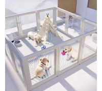 Optimus Design Studio Corralito para perros, transparente, fácil de montar y desmontar, corral transparente para interiores, resistente y fácil de limpiar, ancla y ventosa (blanco, 24 pies de alto, 4)