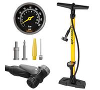 Optio Cycle Bomba de Pie para Bicicleta - Inflador con Manómetro Amarillo hasta 11 Bar/160 PSI | Bomba Bicicleta de Pie para Presta y Schrader | Hinchador Bici Manual para MTB, E-Bike y Carretera