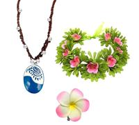 OptiPlay Moana Collana, 3 Pezzi Moana Costume Accessori, Collana da Moana Principessa, Moana Ghirlanda Del Copricapo, Set di Gioielli Accessori Per Abiti da Principessa