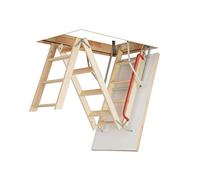 Optistep Escalera plegable de madera para ático, tamaño del marco: 70 cm de ancho x 120 cm de largo hasta 280 cm de alto y escotilla aislada