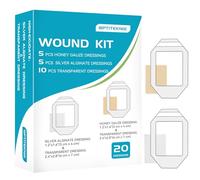OPTITEKNIK Kit de cuidado de heridas: 5 vendajes de alginato plateado de 3 x 4 cm, 5 apósitos de gasa de miel de Manuka de 3 x 4 cm, 10 vendajes adhesivos transparentes de 6 x 7 cm, curación rápida