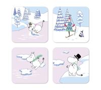 Opto Design 4 Posavasos Moomin winter 2022 9x9 cm Azul-blanco-rosa