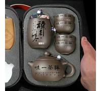 Optxzn Juego de té de Viaje portátil de Arena Morada, Taza de té rápido Kung Fu con separación de Agua y té, Bandeja de té para Exteriores, Juego de Regalo empresarial