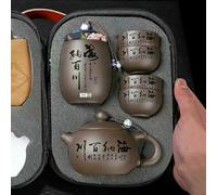 Optxzn Juego de té de Viaje portátil de Arena Morada, Taza de té rápido Kung Fu con separación de Agua y té, Bandeja de té para Exteriores, Juego de Regalo empresarial