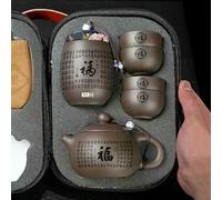 Optxzn Juego de té de Viaje portátil de Arena Morada, Taza de té rápido Kung Fu con separación de Agua y té, Bandeja de té para Exteriores, Juego de Regalo empresarial