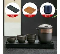 Optxzn Juego de té de Viaje portátil de Arena Morada, Taza de té rápido Kung Fu con separación de Agua y té, Bandeja de té para Exteriores, Juego de Regalo empresarial