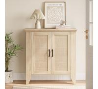 OPULENTHOME Buffet En Rotin, Petit Meuble De Rangement Avec Portes et éTagèRes, Buffet En Bois Pour Salon, Salle à Manger, Cuisine, ChêNe Naturel