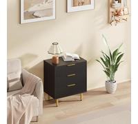 OPULENTHOME - Cómoda con 3 cajones estilo Mid-Century - Mesa de noche estriada con asas y patas de metal, 76 × 71 × 43 cm, color negro, para dormitorio, salón, entrada, apartamento y más