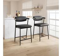 OPULENTHOME Juego de 2 sillas de comedor de piel sintética, 48 x 49 x 94 cm, con reposabrazos, asiento acolchado y respaldo, color negro