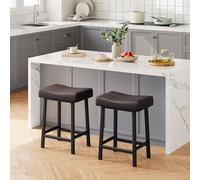 OPULENTHOME - Juego de 2 taburetes de bar sin respaldo, silla de comedor con piel acolchada gruesa, reposapiés, patas de acero, asiento de bar industrial para cocina, isla central, mostrador (marrón)