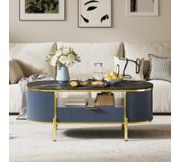 OPULENTHOME Mesa baja ovalada de madera, mesa de salón con estante de almacenamiento, cajones, imitación mármol bandeja, patas de metal, mesa auxiliar escandinava para salón, espacio pequeño