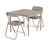 OPULENTHOME - Mesa infantil con silla y plegable, oficina infantil con 2 sillas, piel real, conjunto de mesa de actividad para dormitorio y sala de clases de jardín (beige)
