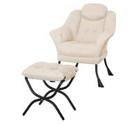 OPULENTHOME Sillón de relax con taburete plegable, sillón de salón acolchado grueso, cómodo sillón con reposabrazos, para dormitorio, salón y estudio, 80 x 80 x 97 cm